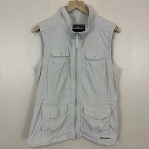 Eddie Bauer Women's L Nylon Travex Zip Front Outdoors Utility Vest White Ivory